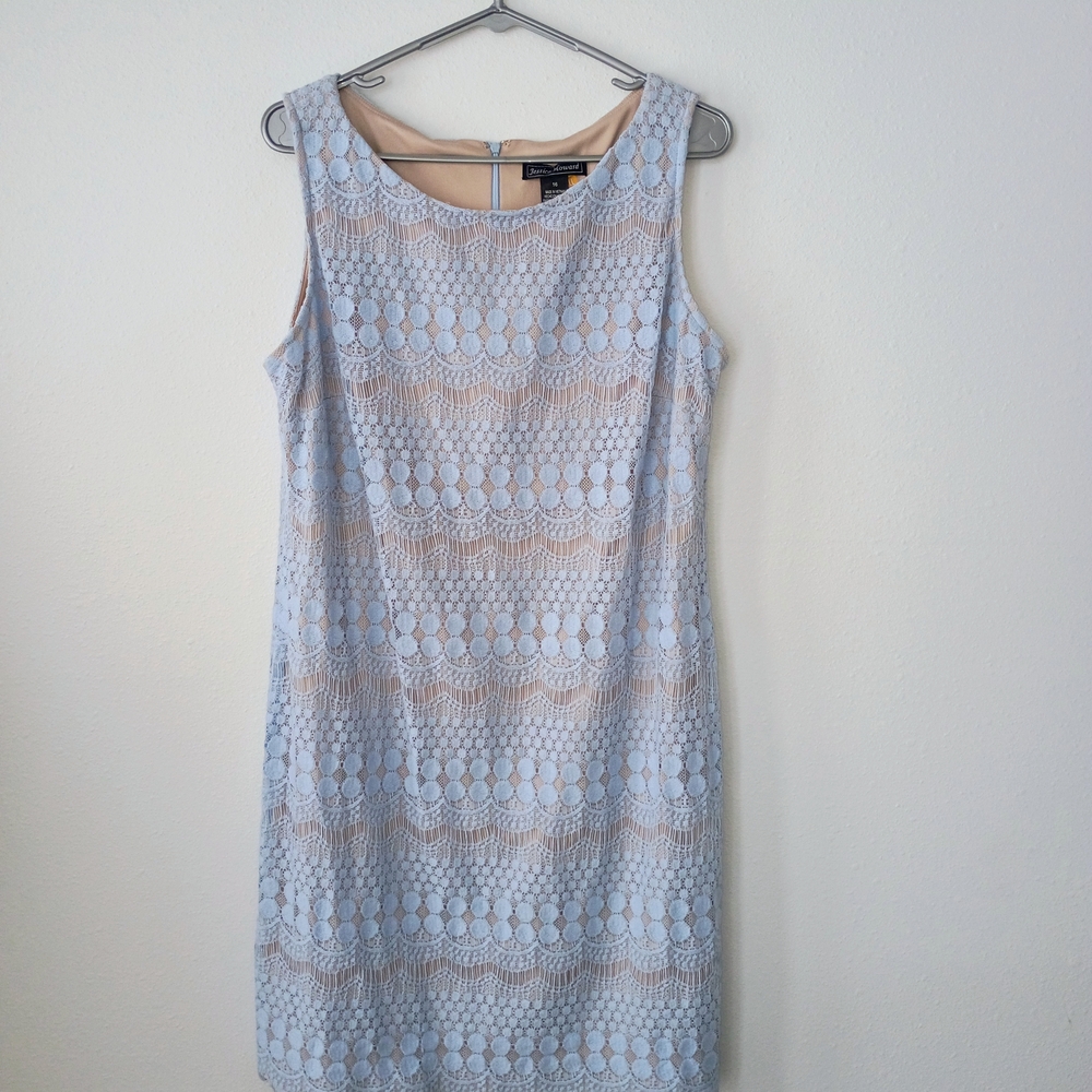 Jessica Howard Lace Sheath Dress Wedding Guest Pale Blue Size 16